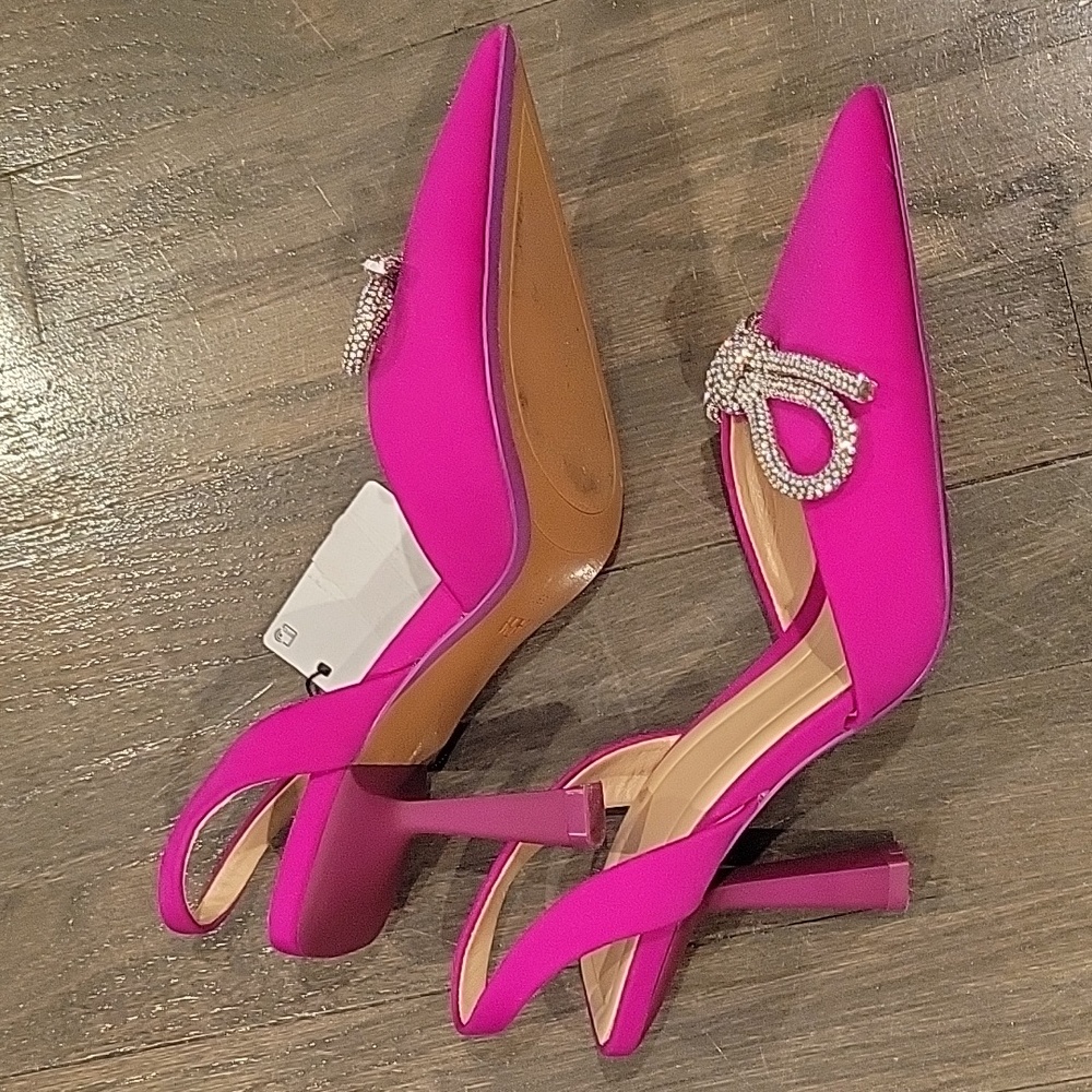 Zara fuchsia crystal bow slingbacks - Picture 4 of 10